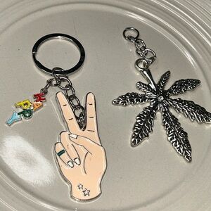 Peace Sign and Leaf Keychain Set